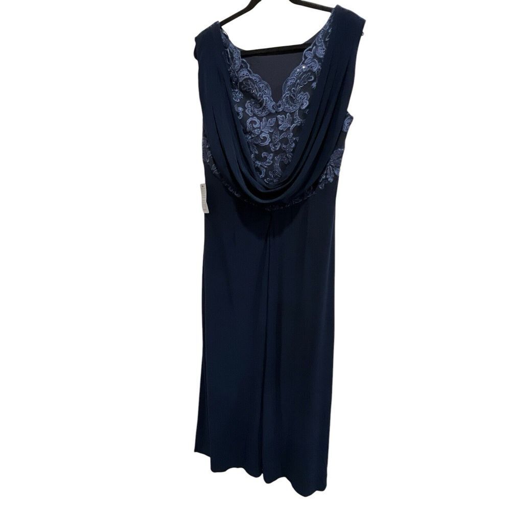 Alex Evenings Empire Lace Gown Navy Size 16 Maxi Evening Dress Drape Back NWT - Picture 4 of 6